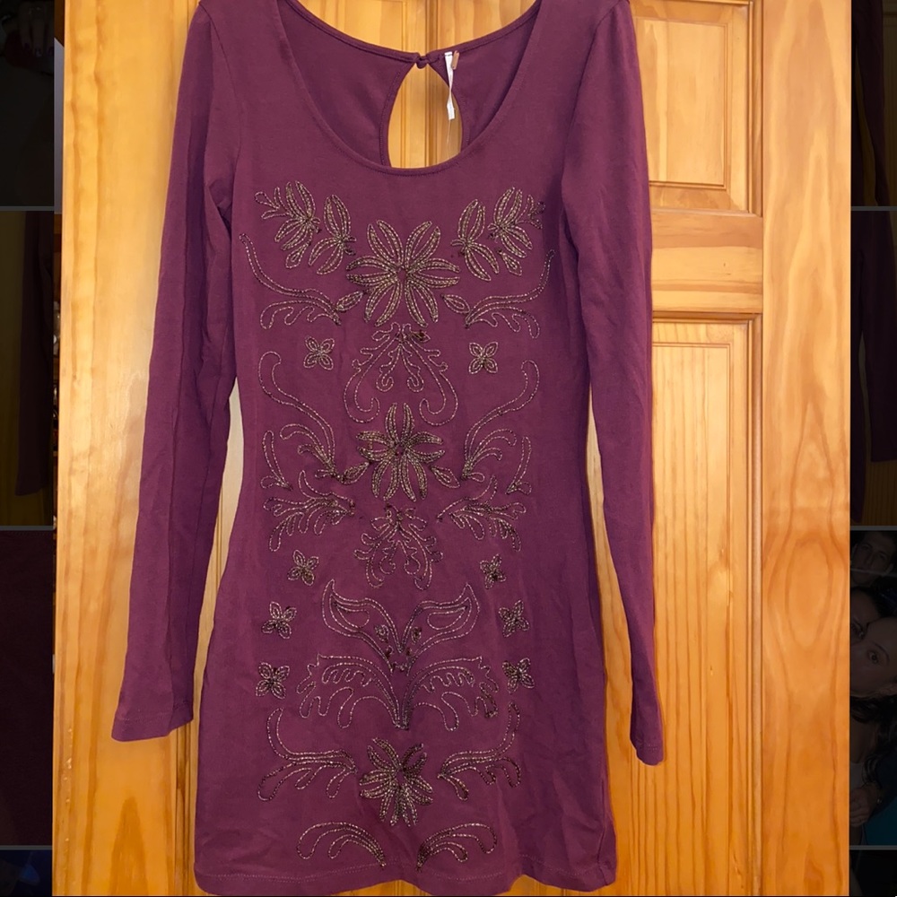 Plum Wine Mini Long Sleeve Dress